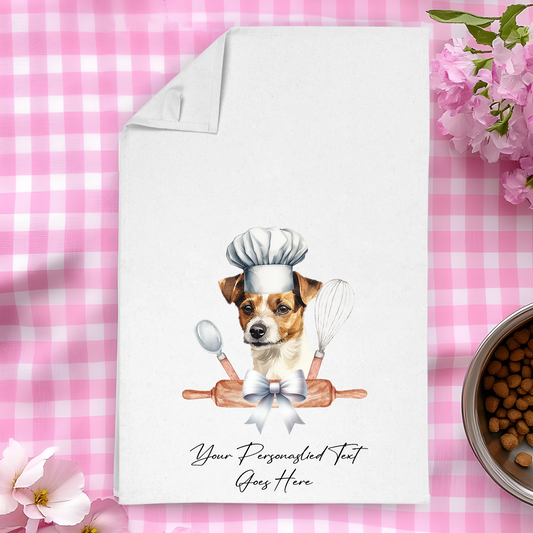 Personalised Dog In Chef Hat Gift Tea Towel - Jack Russell Terrier