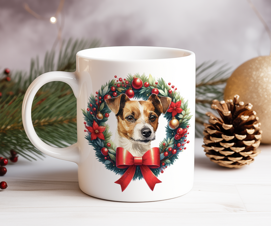 Personalised Jack Russell Dog Christmas Wreath Gift Mug