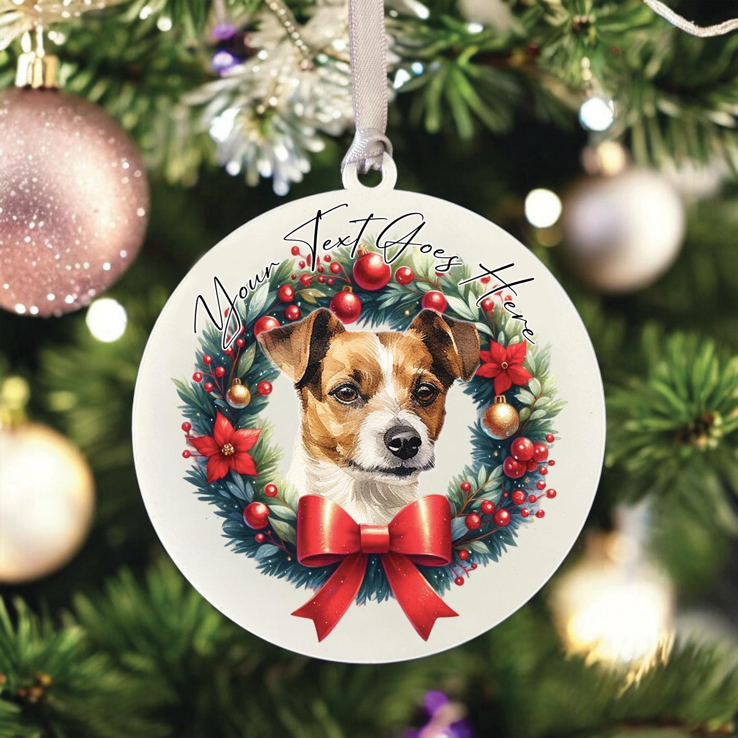 Personalised Jack Russell Dog Christmas Wreath - Hanging Bauble Decoration