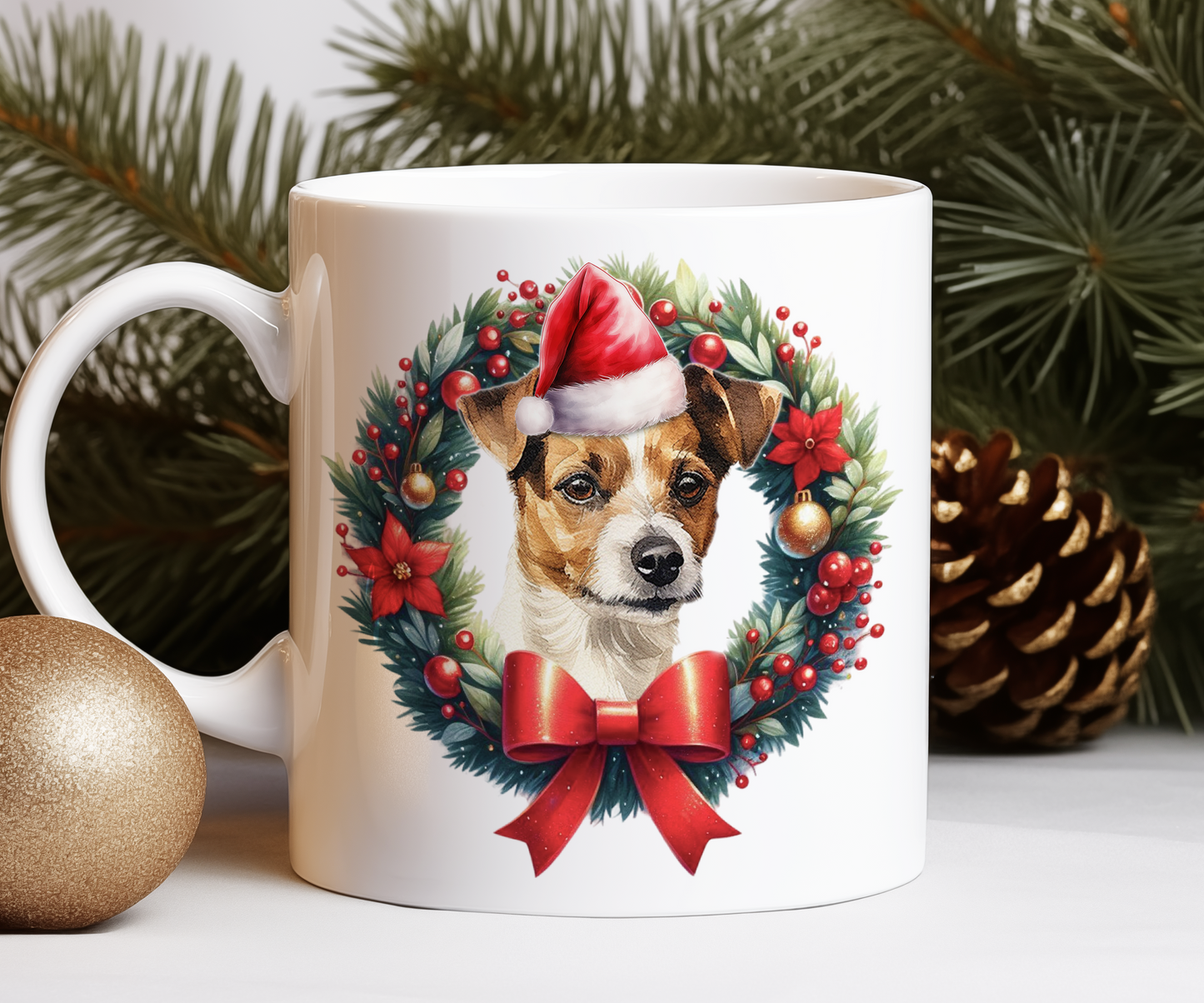 Personalised Jack Russell Dog Christmas Wreath Gift Mug