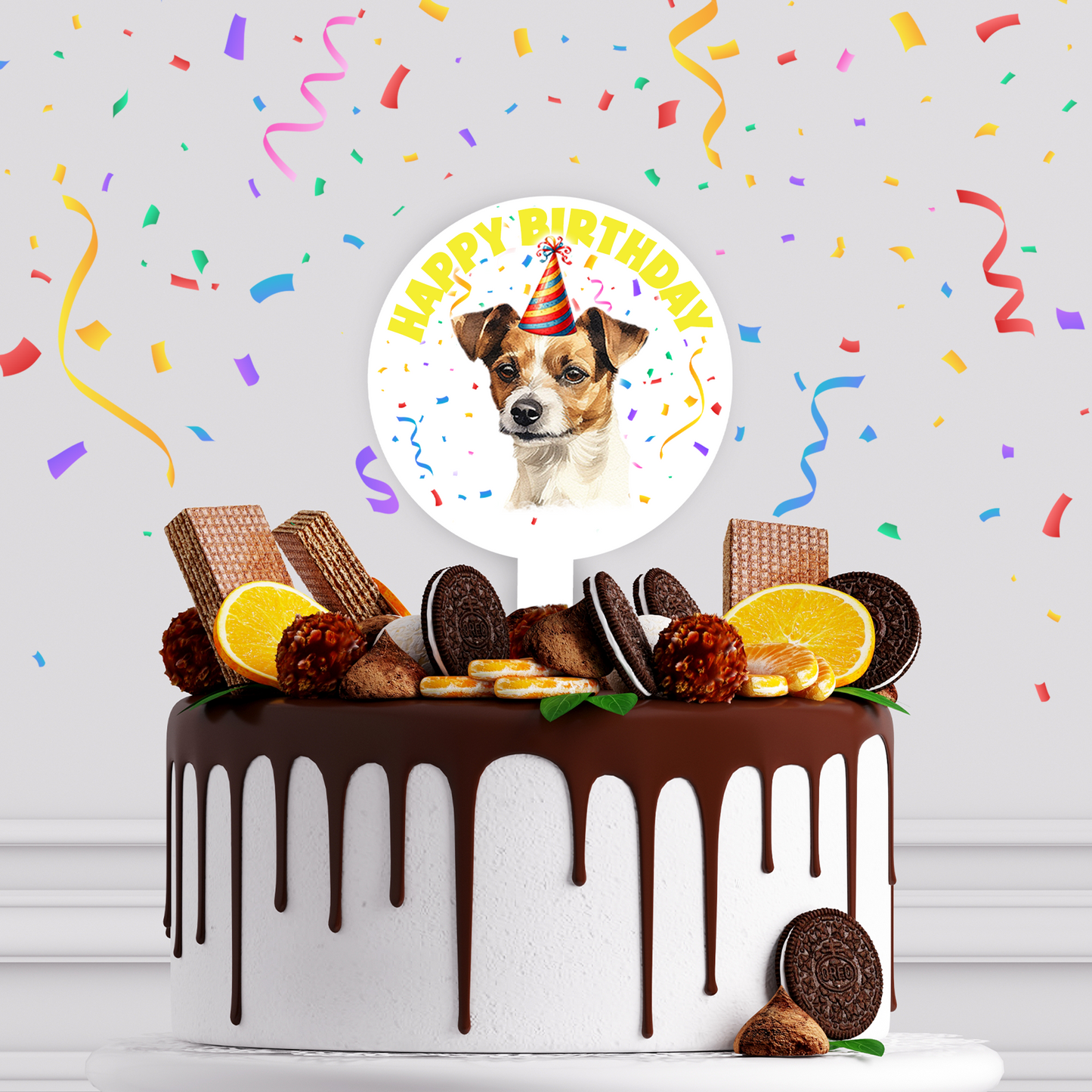 Personalised Dog Party Hat Cake Topper - Jack Russell Terrier