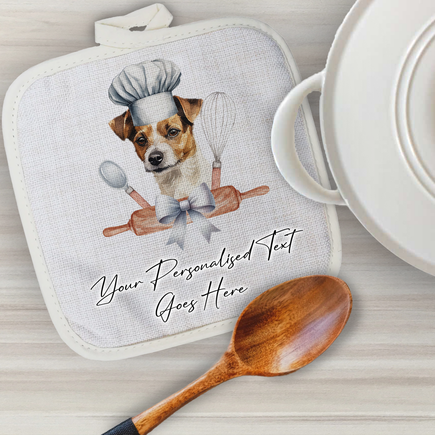 Personalised Dog In Chef Hat Gift Pot Holder / Grab - Jack Russell Terrier