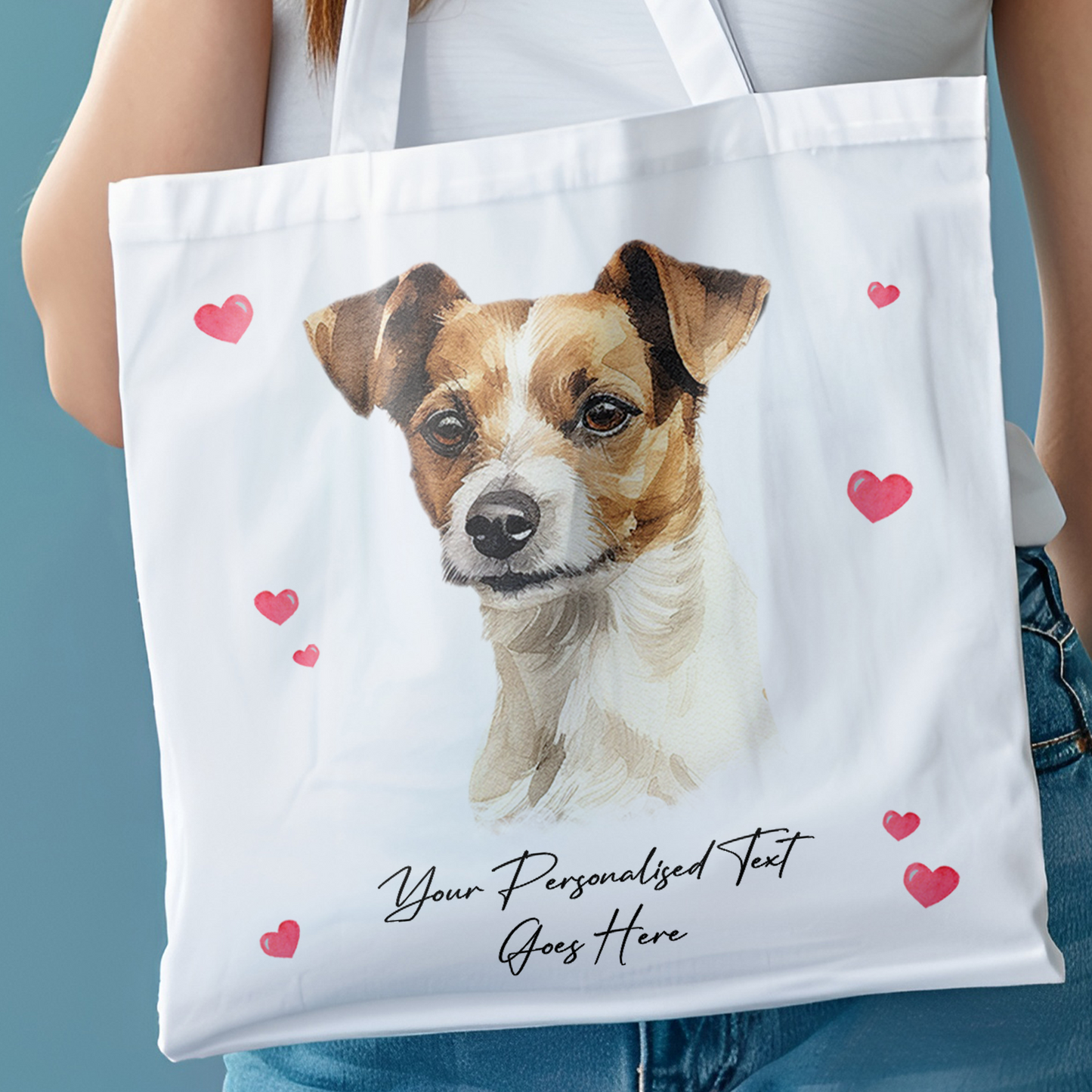 Personalised Dog Love Hearts Jack Russell Terrier Tote Bag