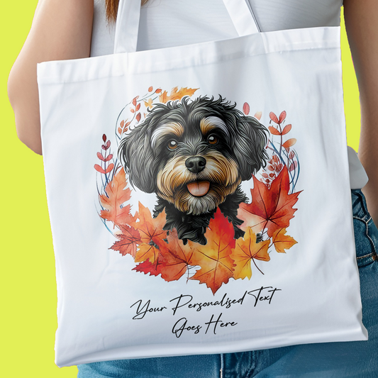 Personalised Dog Autumn Wreath Jackapoo Tote Bag