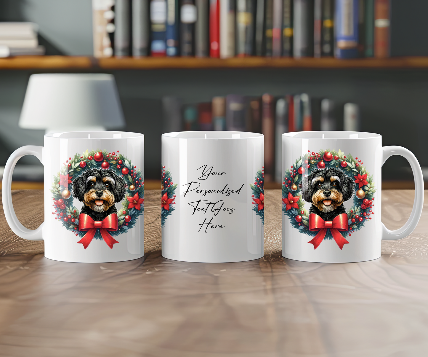 Personalised Jackapoo Dog Christmas Wreath Gift Mug