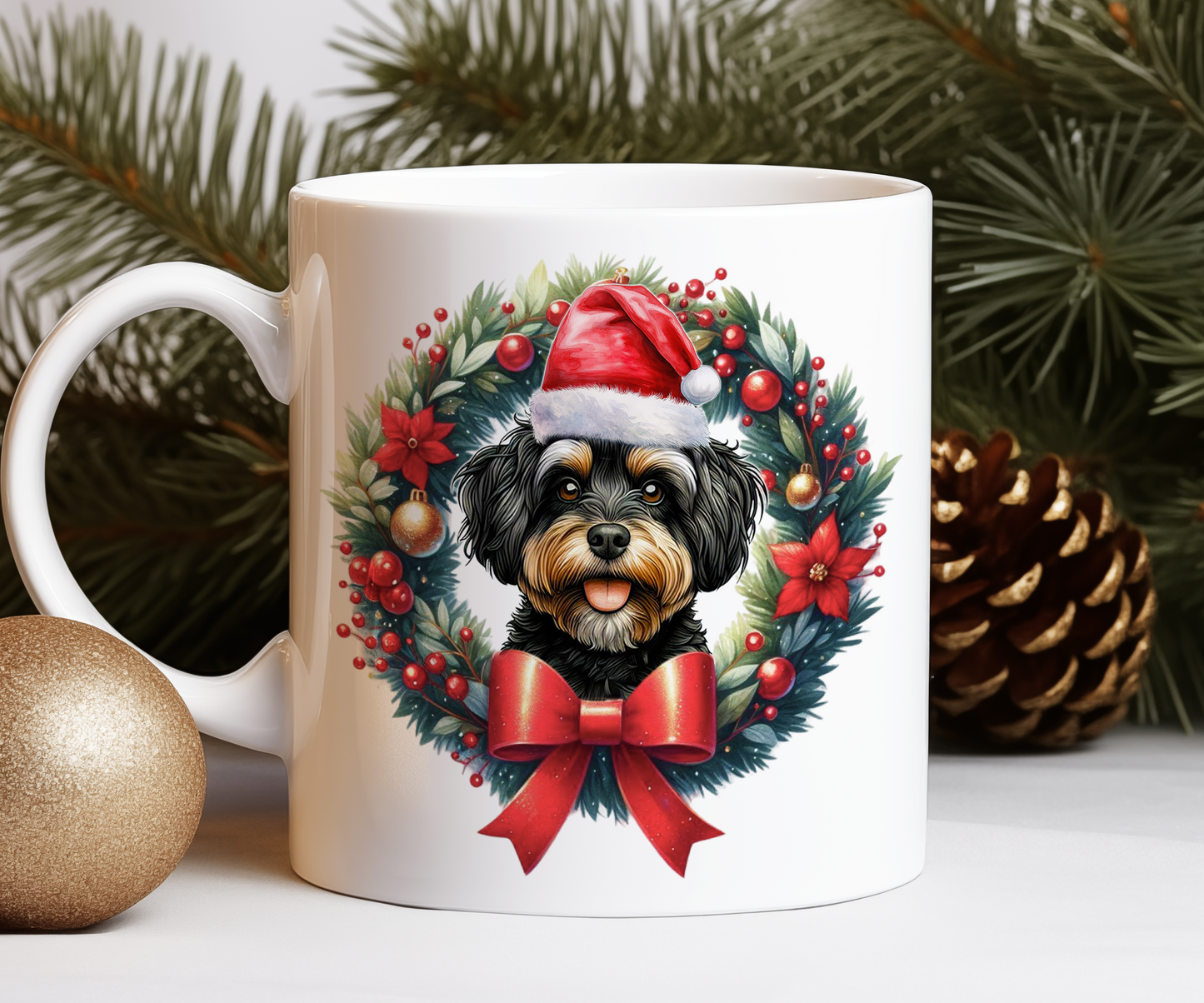 Personalised Jackapoo Dog Christmas Wreath Gift Mug