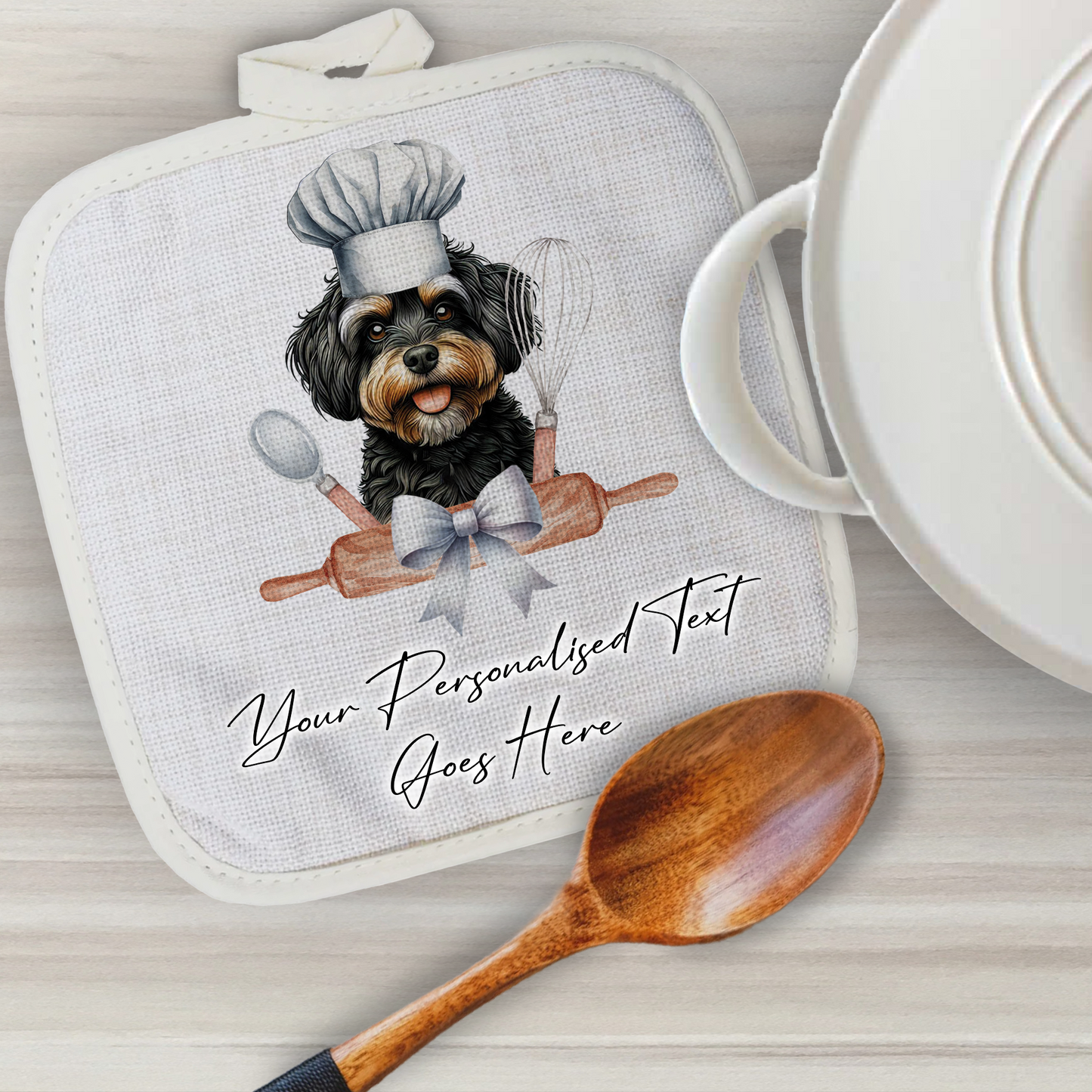 Personalised Dog In Chef Hat Gift Pot Holder / Grab - Jackapoo