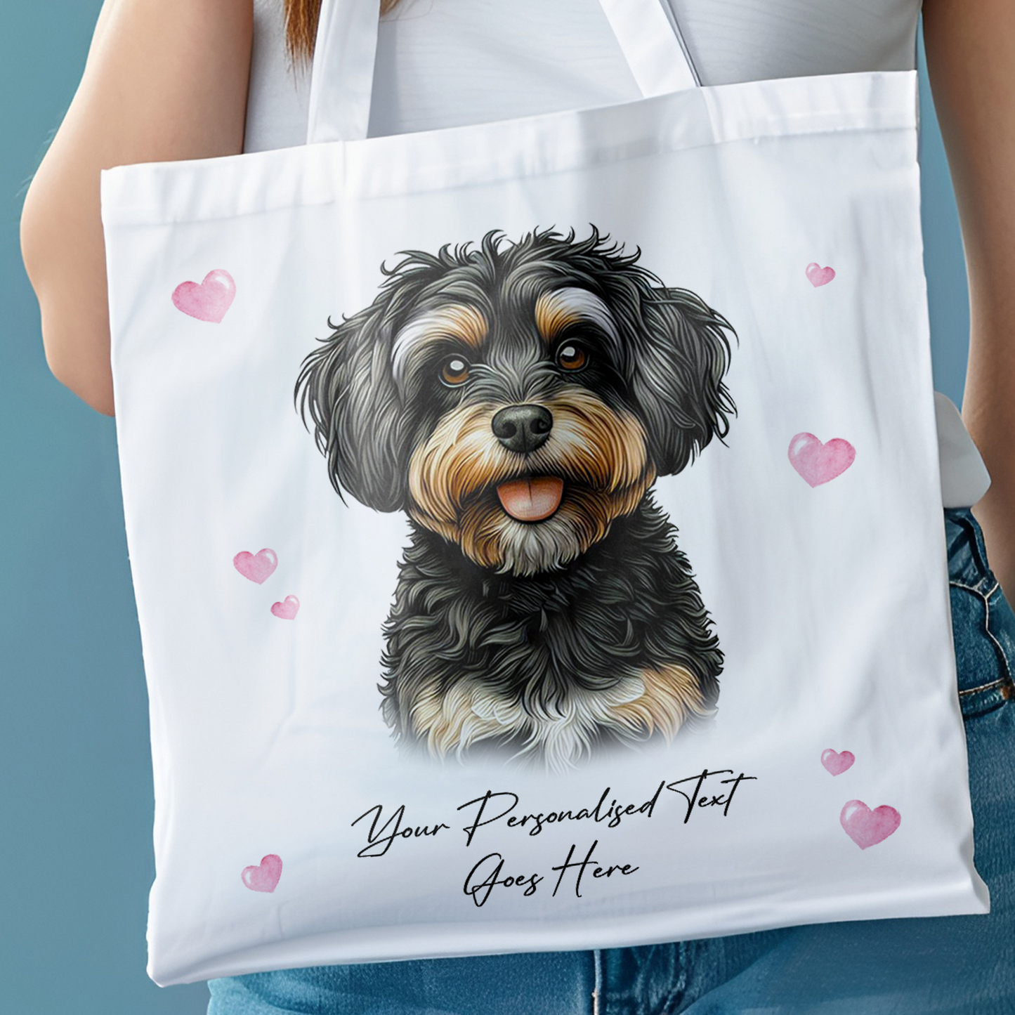 Personalised Dog Love Hearts Jackapoo Tote Bag