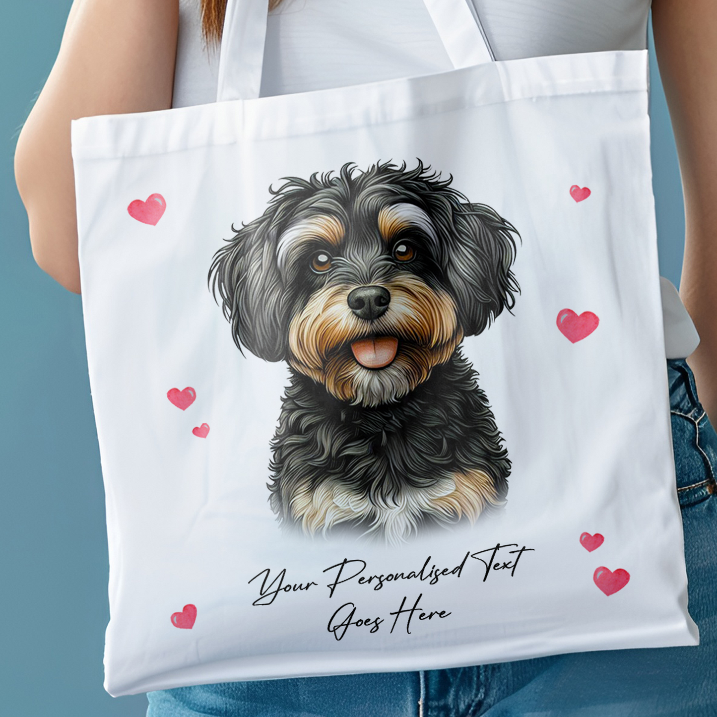 Personalised Dog Love Hearts Jackapoo Tote Bag