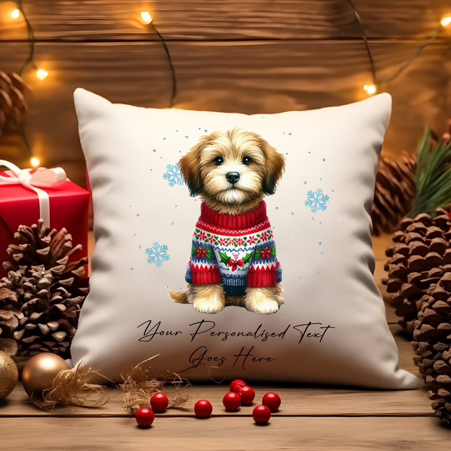 Personalised Jackapoo Dog Christmas Jumper Cushion Cover Gift