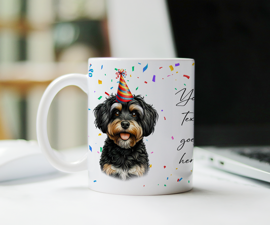 Personalised Dog Gift Mug - Jackapoo with Birthday Congratulations Party Hat