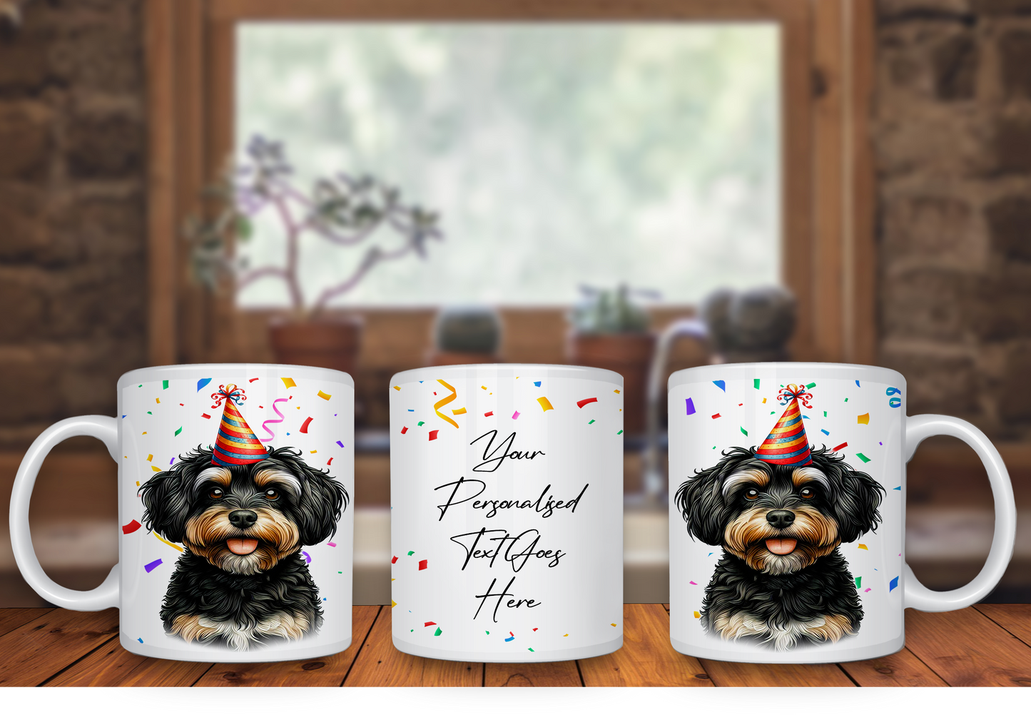 Personalised Dog Gift Mug - Jackapoo with Birthday Congratulations Party Hat