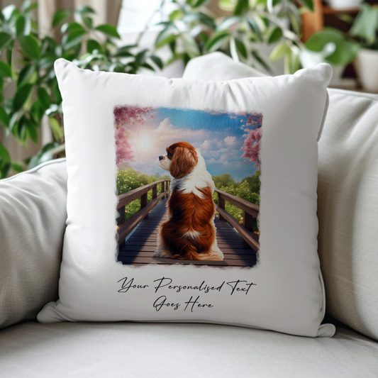 Personalised King Charles Spaniel – Looking out across a Bridge Pet Gift Cushion, by Floppsie Moppsie – floppsiemoppsie at floppsiemoppsie.co.uk