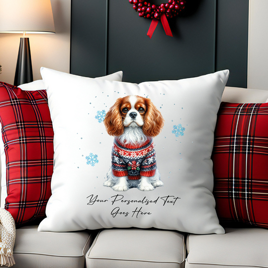 Personalised King Charles Spaniel Dog Christmas Jumper Cushion Cover Gift