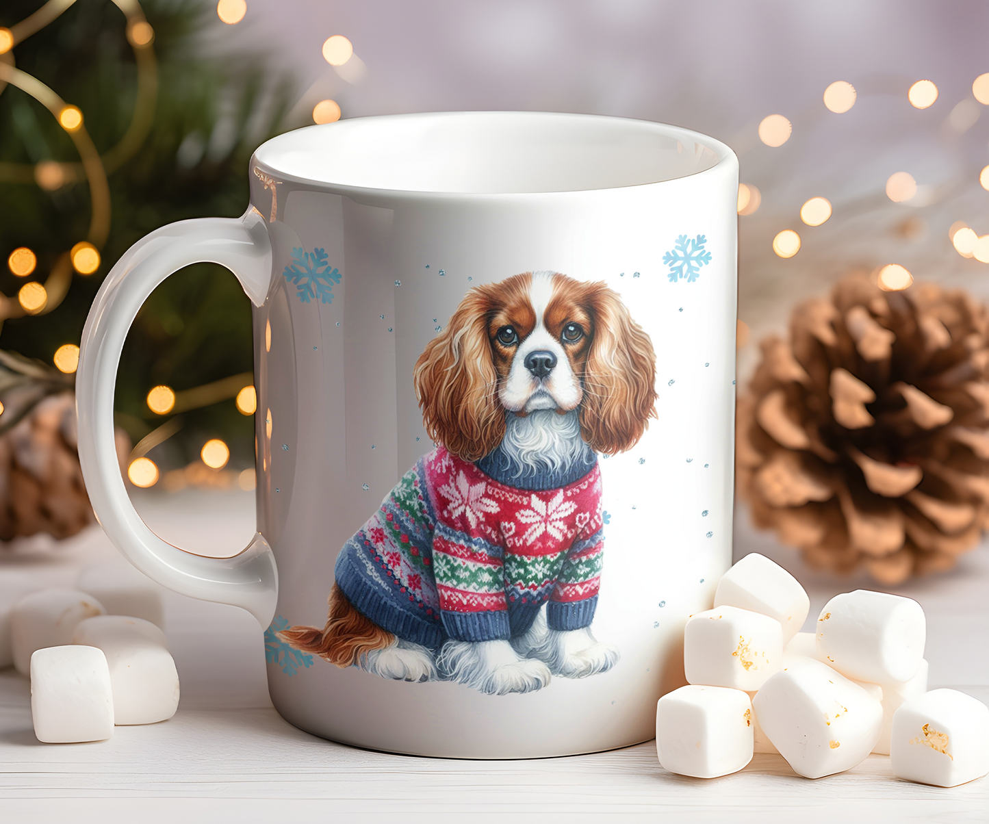 Personalised King Charles Spaniel - Dog Christmas Jumper Gift Mug - Style B