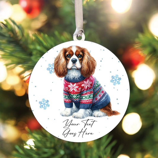 A Personalised King Charles Spaniel Jumper Dog Hanging Bauble Decoration - Style B