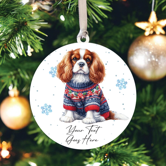 A Personalised King Charles Spaniel Jumper Dog Hanging Bauble Decoration - Style C