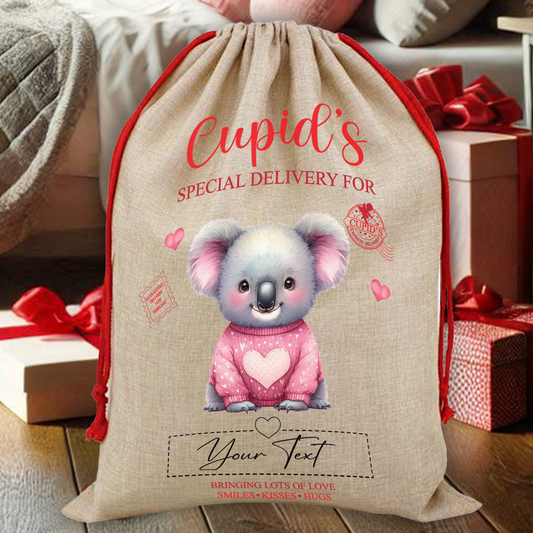 Personalised Animal Love Heart Valentine Anniversary Gift Sack - Koala