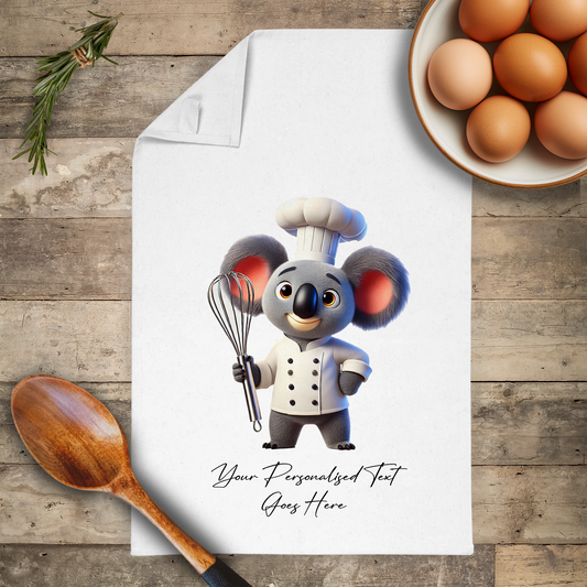 Personalised Toon Animal Chef Koala Tea Towel