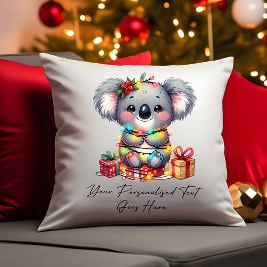 Personalised Koala Wrapped in Christmas Lights Cushion Cover Gift - Style A