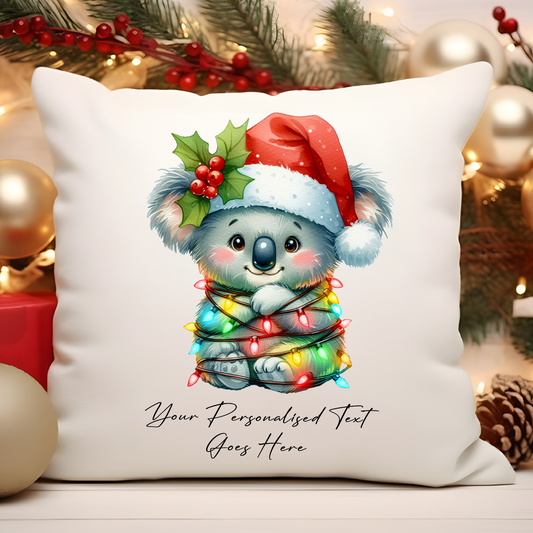 Personalised Koala Wrapped in Christmas Lights Cushion Cover Gift - Style C