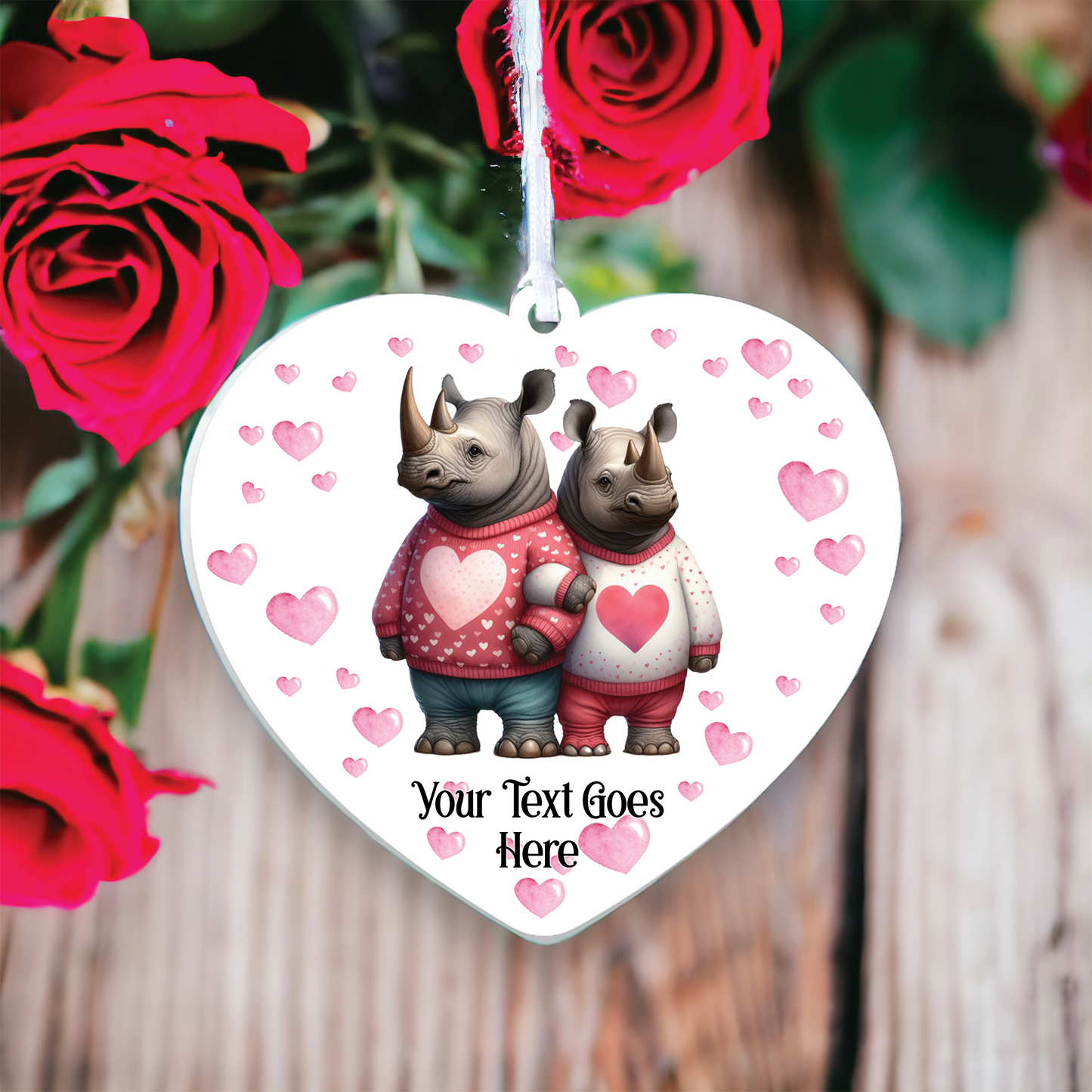 Personalised Rhino Couple Love Animal Decoration