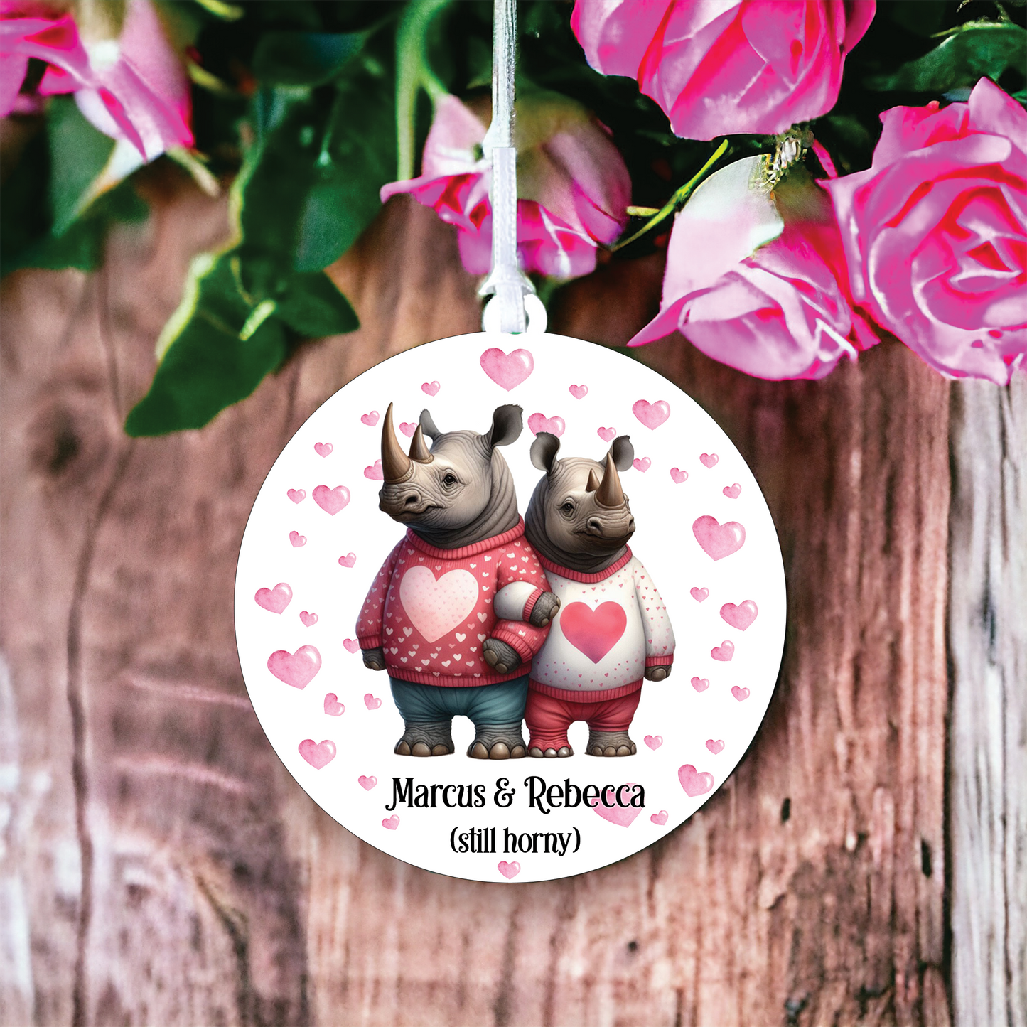 Personalised Rhino Couple Love Animal Decoration