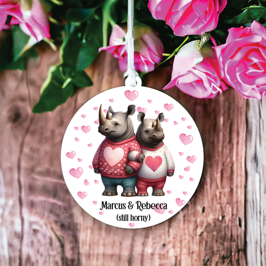 Personalised Rhino Couple Love Animal Decoration