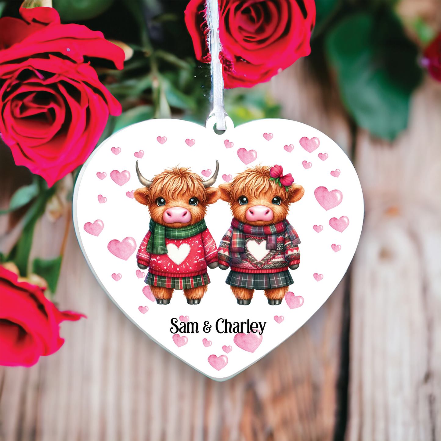 Personalised Highland Cow Couple Love Animal Decoration B