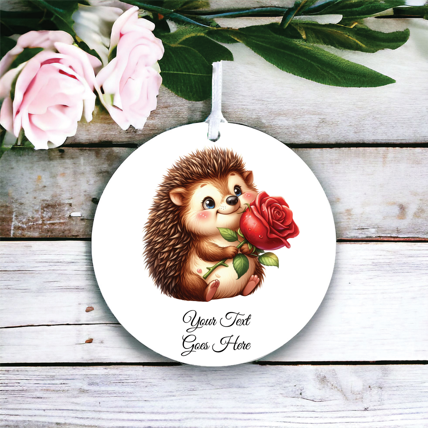 Personalised Rose Animal Hedgehog Decoration