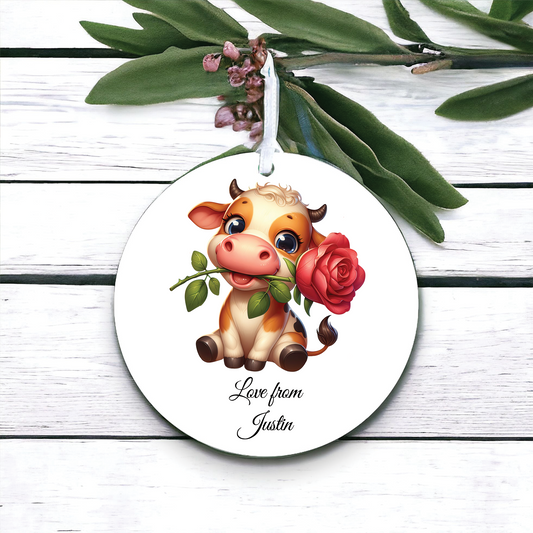 Personalised Rose Animal Cow Decoration