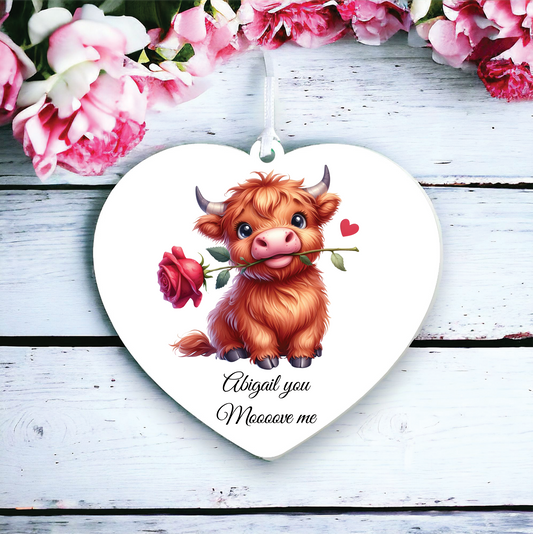 Personalised Rose Animal Highland Cow Decoration