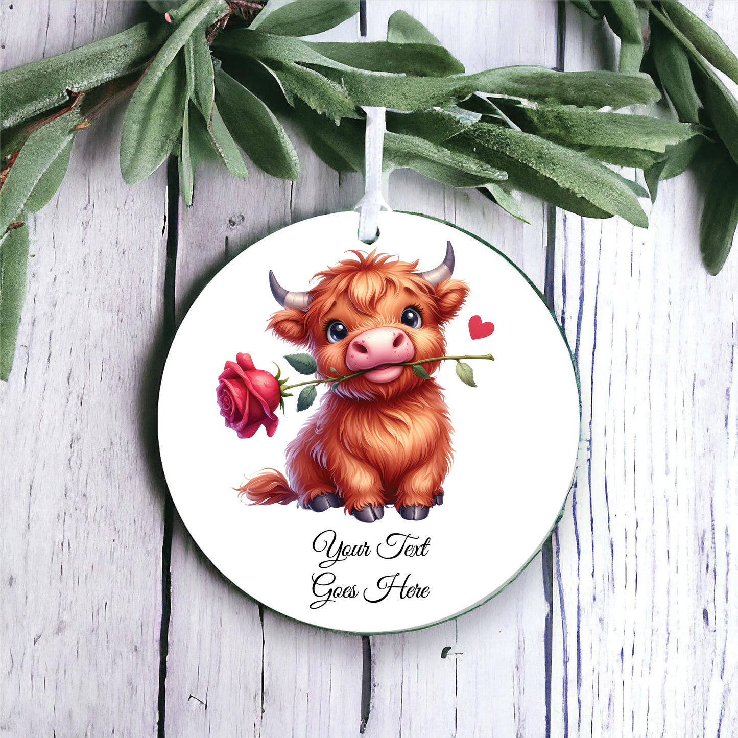 Personalised Rose Animal Highland Cow Decoration