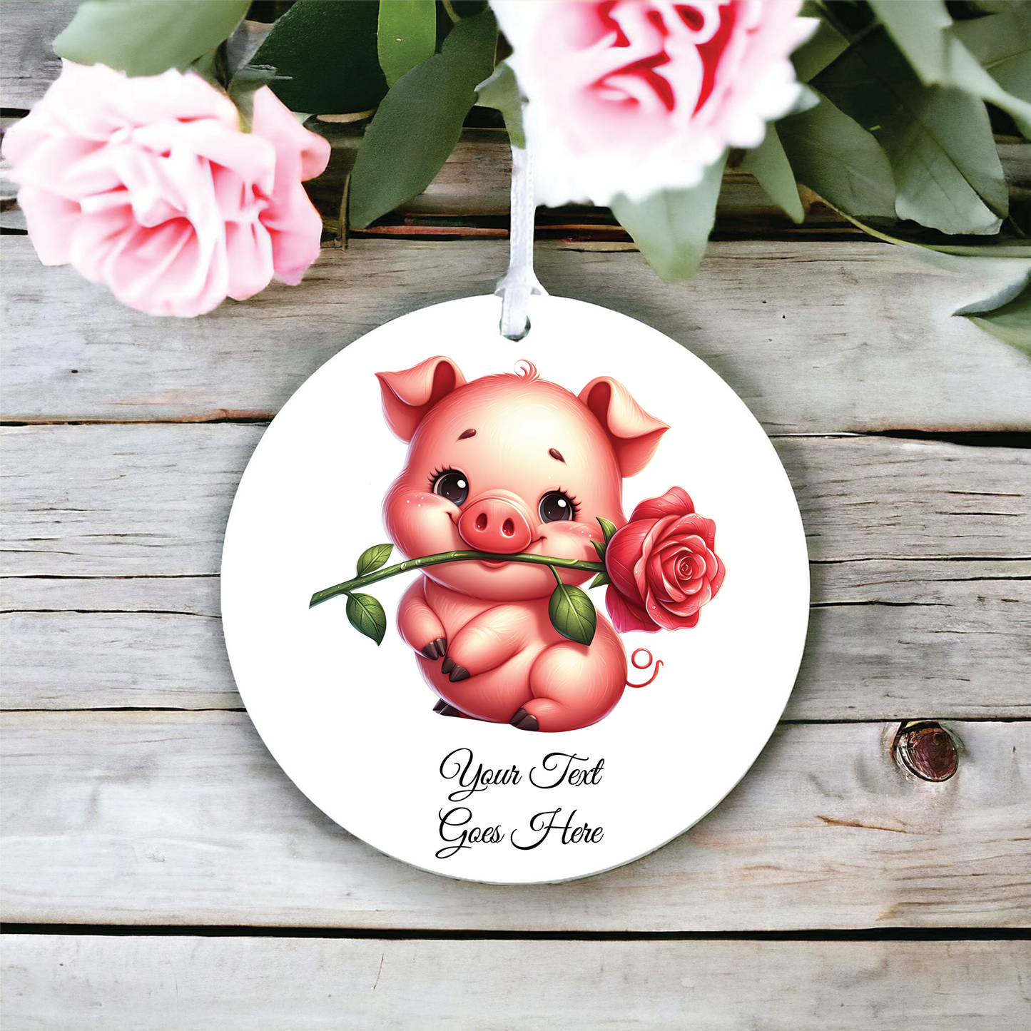 Personalised Rose Animal Pig Decoration