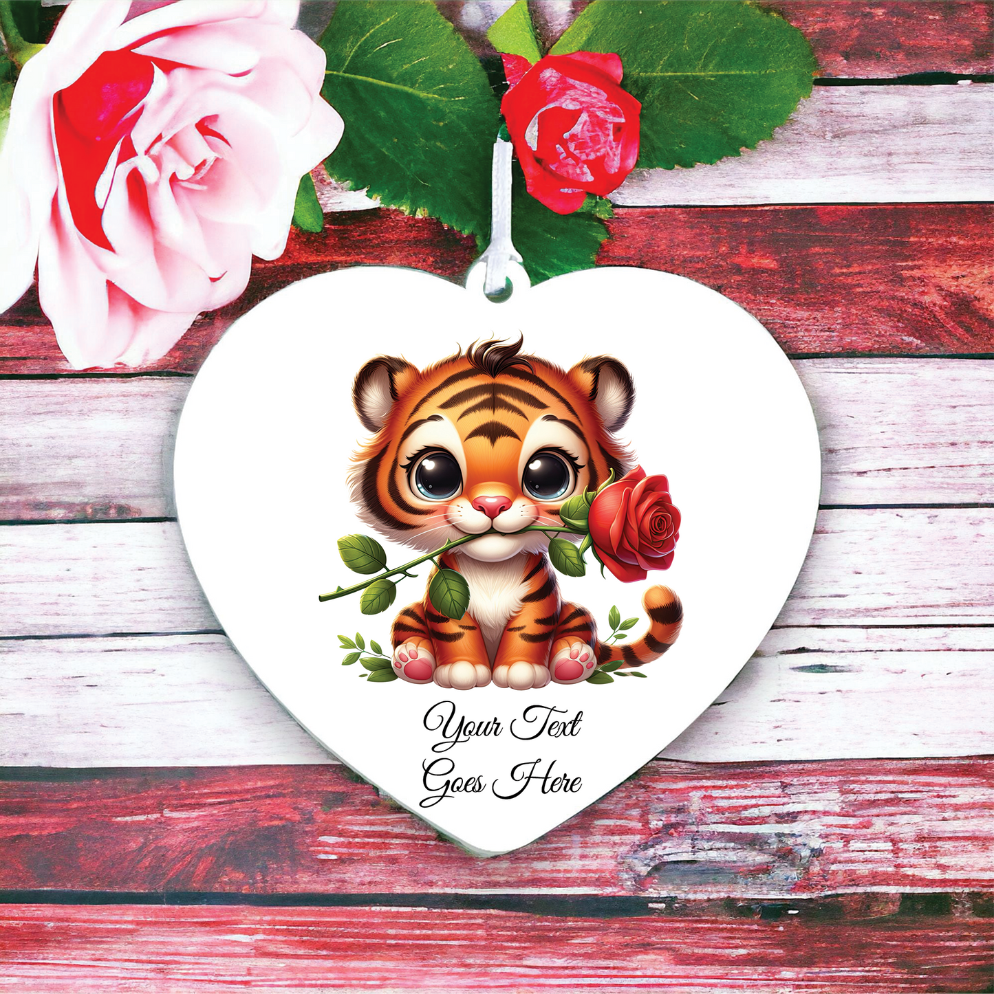 Personalised Rose Animal Tiger Decoration