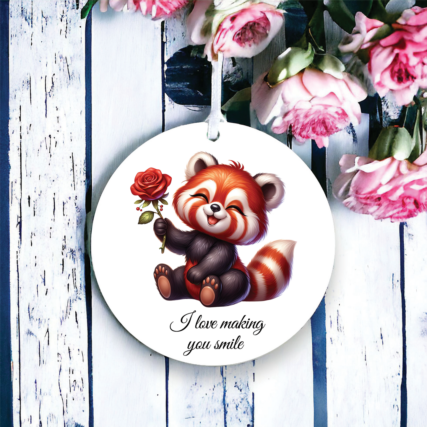 Personalised Rose Animal Red Panda Decoration