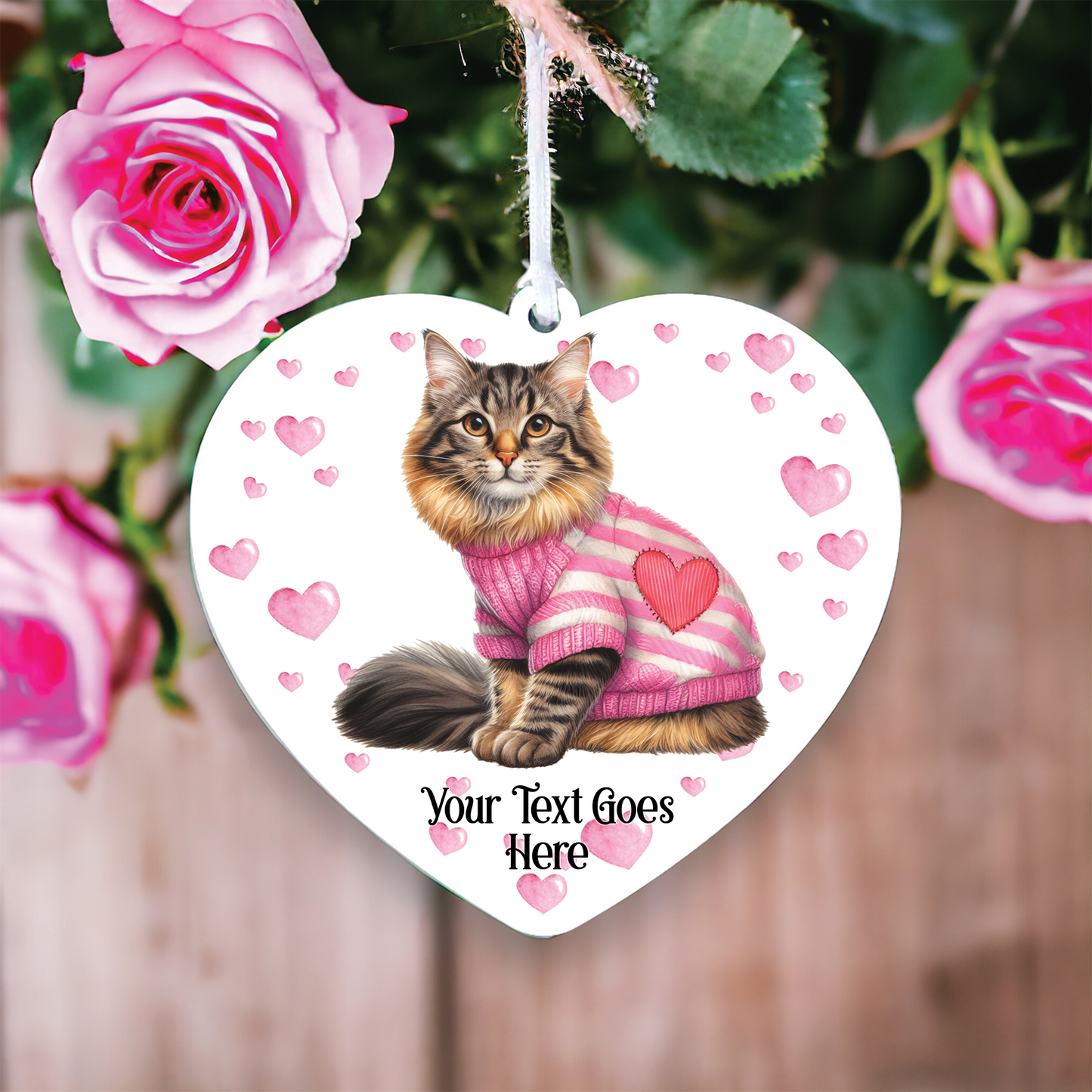 Personalised Long Haired Tabby Cat Love Decoration