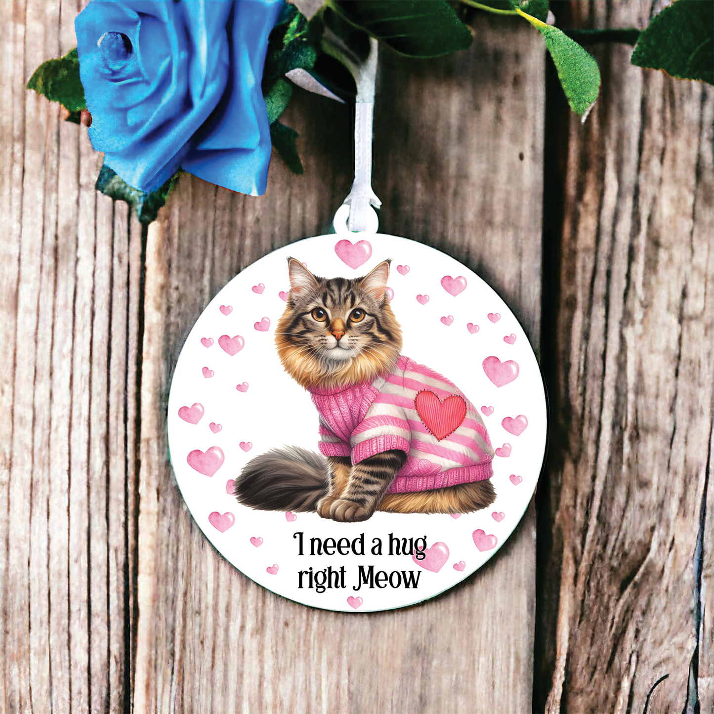 Personalised Long Haired Tabby Cat Love Decoration