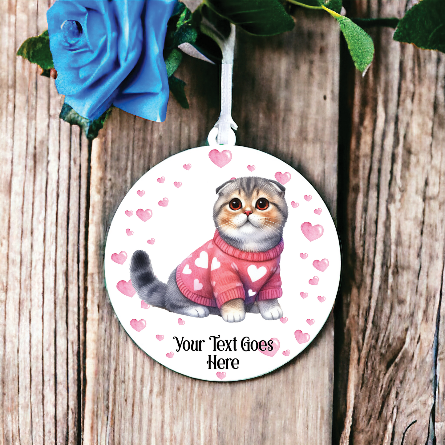 Personalised Scottish Fold Cat Love Decoration