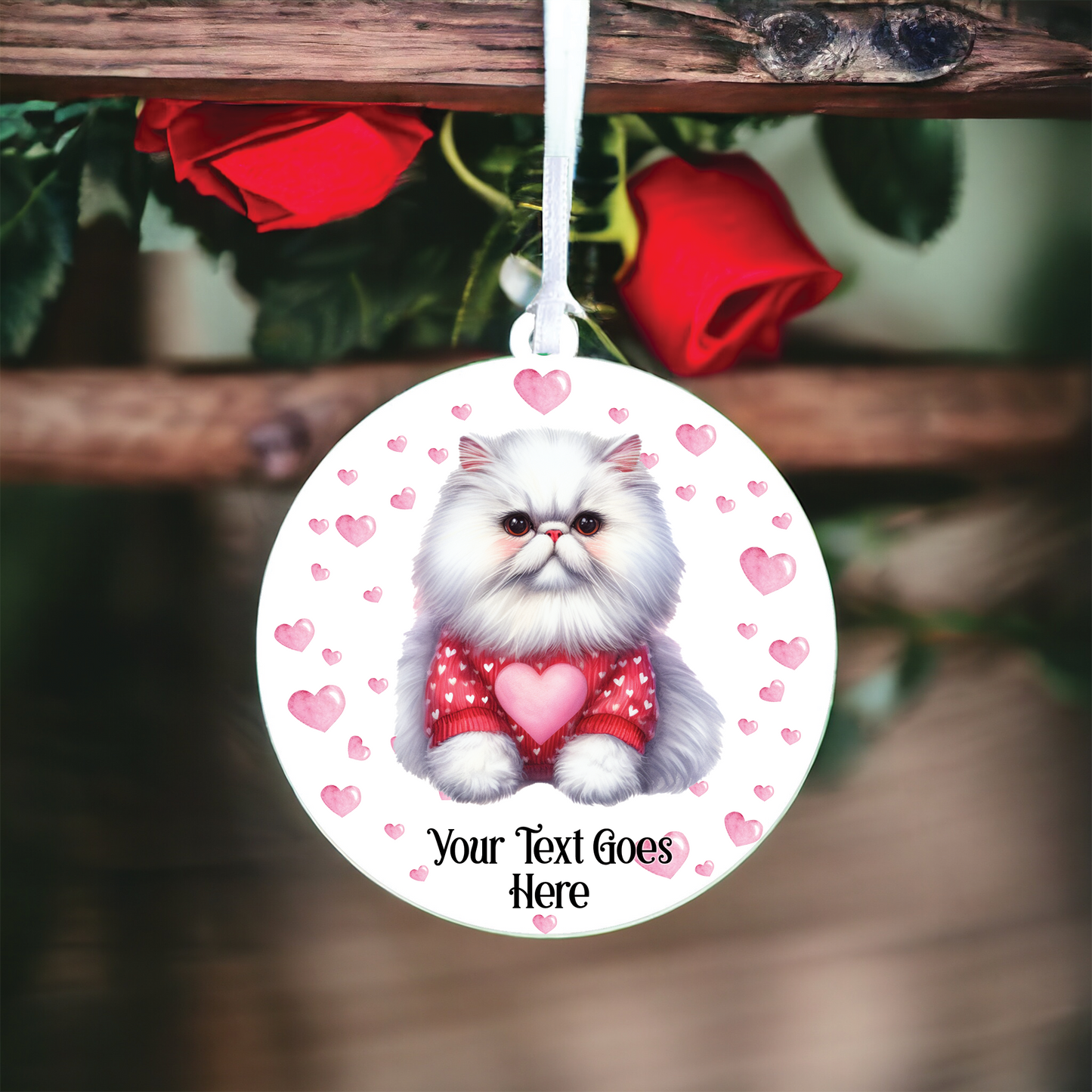 Personalised White Persian Cat Love Decoration