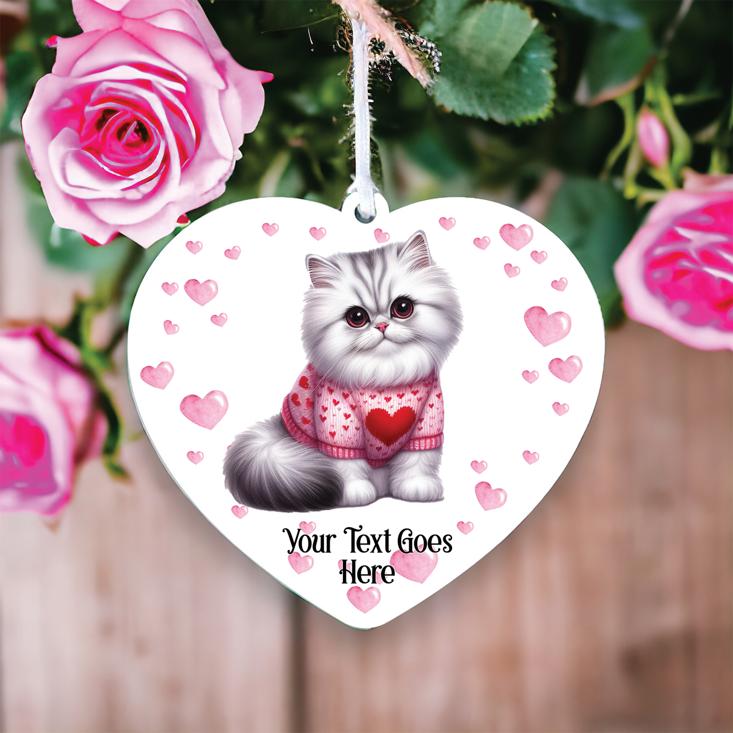 Personalised Silver Tipped Persian Cat Love Decoration