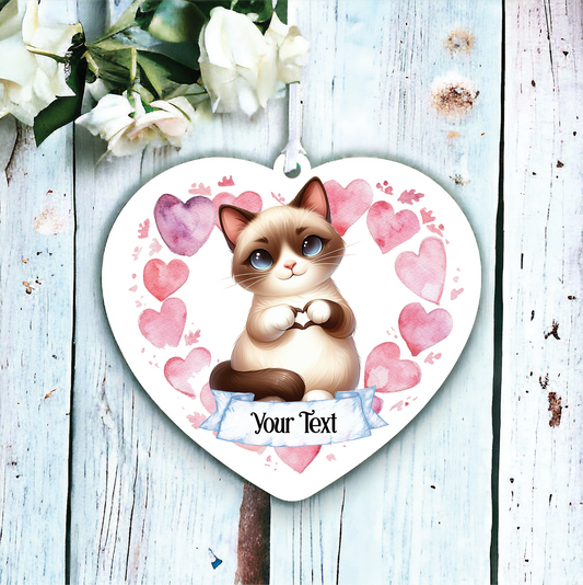 Personalised Siamese Cat Heart Hand Love Decoration