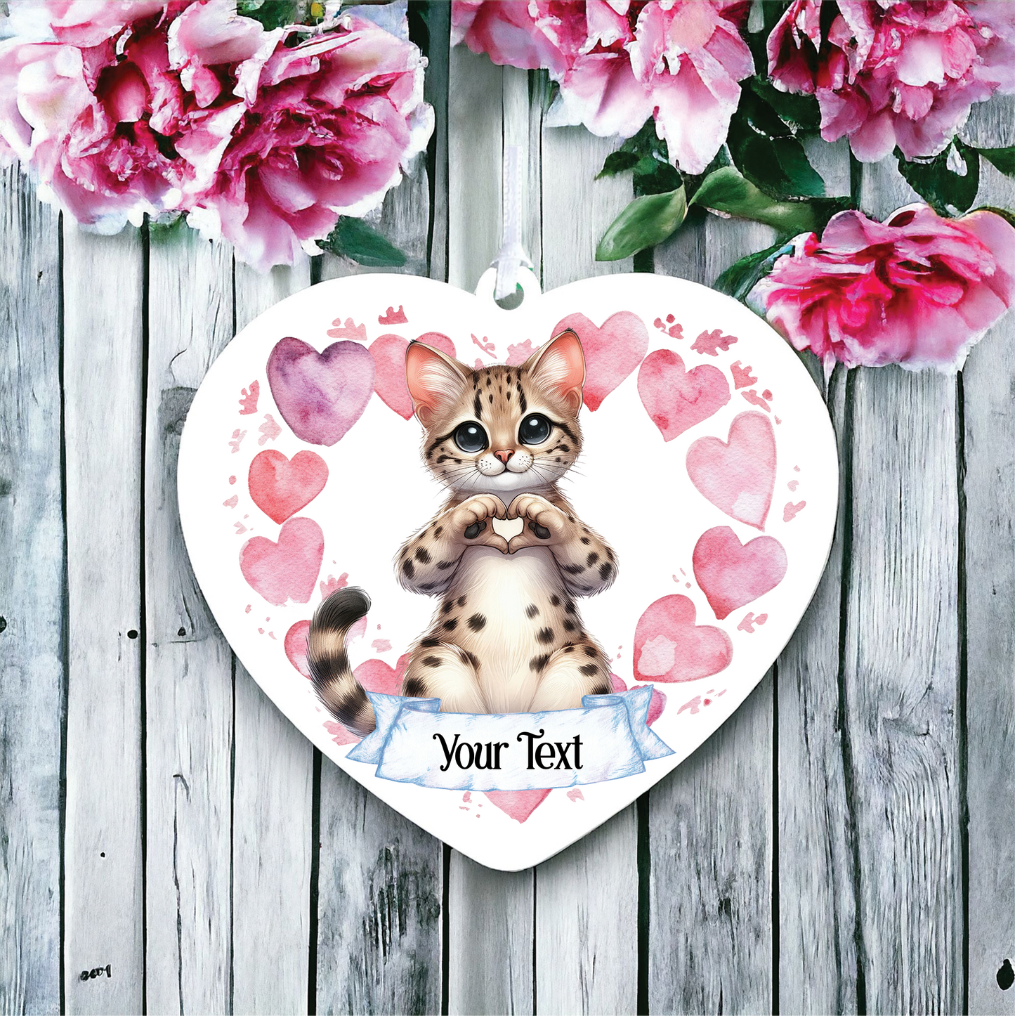 Personalised Savannah Cat Heart Hand Love Decoration