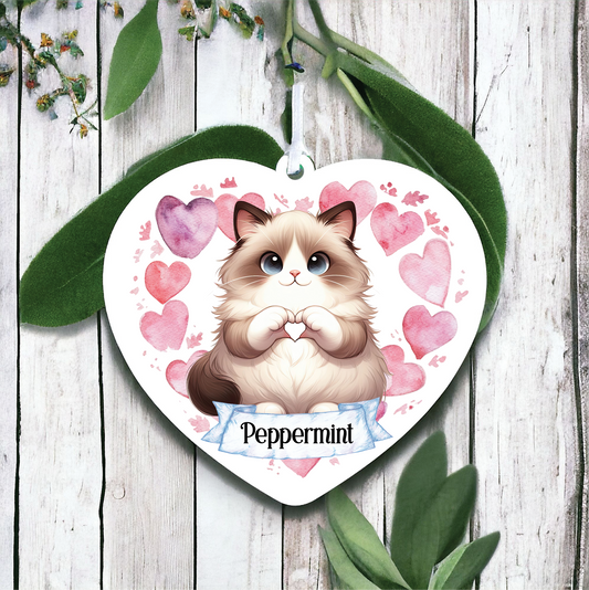 Personalised Ragdoll Cat Heart Hand Love Decoration