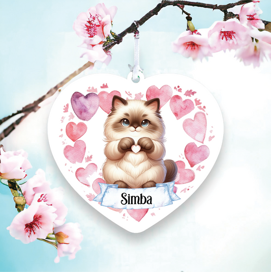 Personalised Himalayan Cat Heart Hand Love Decoration