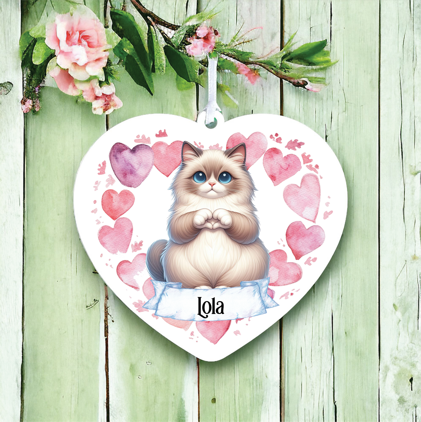 Personalised Birman Cat Heart Hand Love Decoration