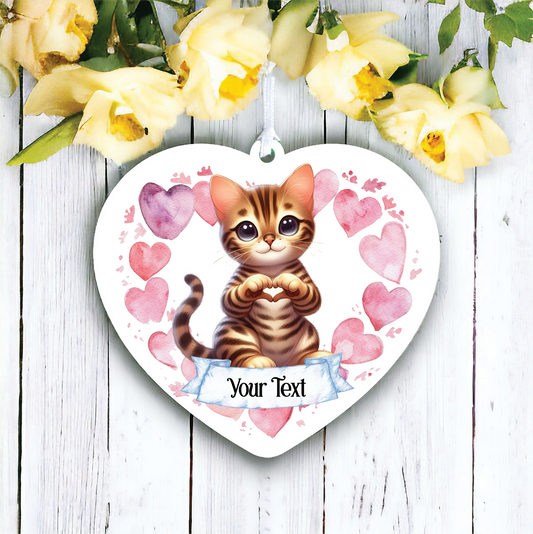 Personalised Bengal Cat Heart Hand Love Decoration