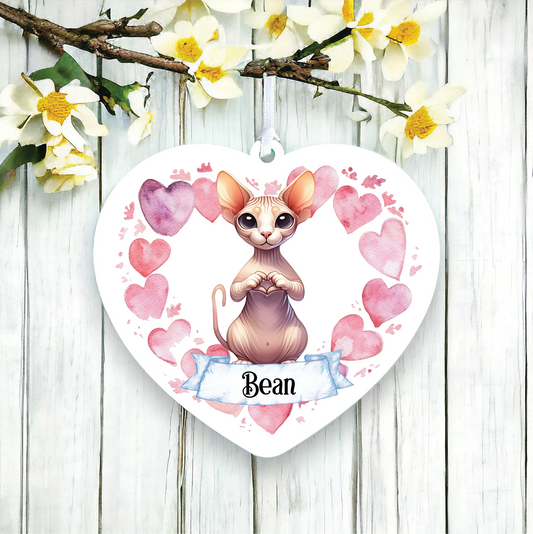 Personalised Sphynx Cat Heart Hand Love Decoration