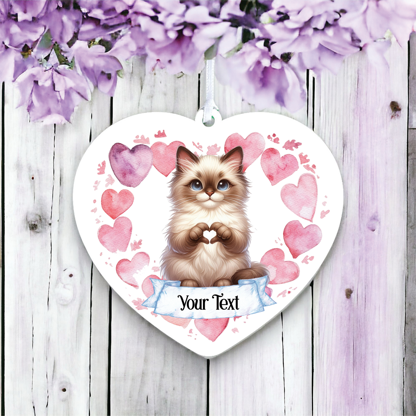 Personalised Balinese Cat Heart Hand Love Decoration