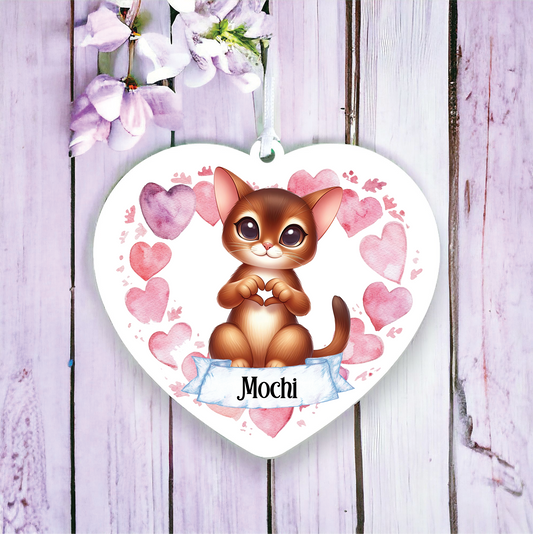 Personalised Abyssinian Cat Heart Hand Love Decoration